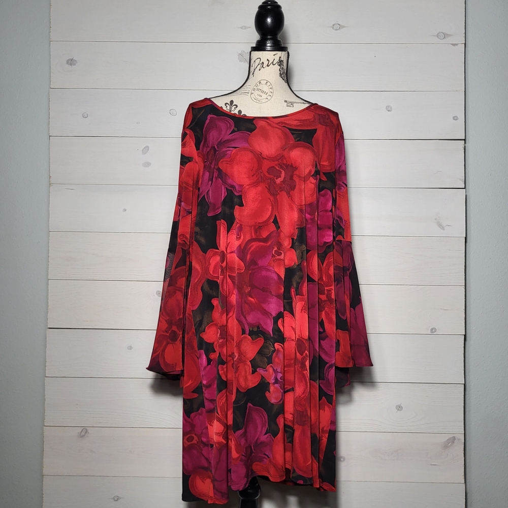 MSK Dress Floral Bell Sleeves Plus Size Romantic Spring - Picture 2 of 6